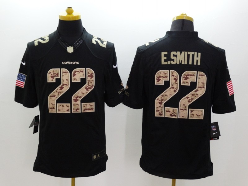 Dallas Cowboys 22 E-Smith Black Nike Salute TO Service Jerseys